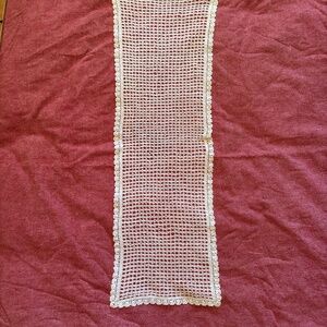 Vintage Hand Crocheted Cotton Doily, Extra-fine Yarn (30 1/2” x 10”)